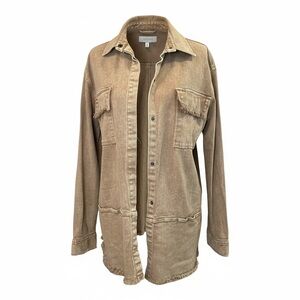 Umgee USA Tan Frayed Hem Shacket Button Front Boho Lagenlook jacket M